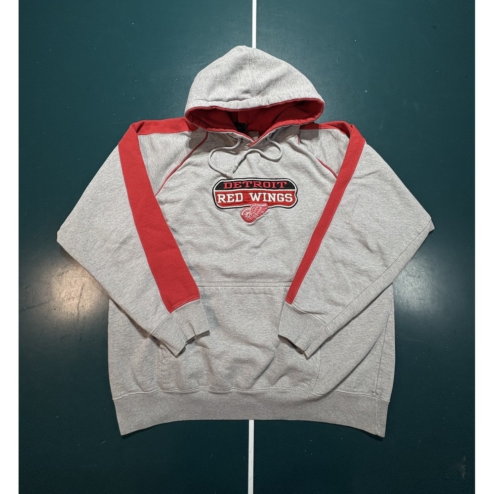 Vintage Detroit Red Wings Hoodie Sweatshirt Men's Large Gray Embroidered Hockey